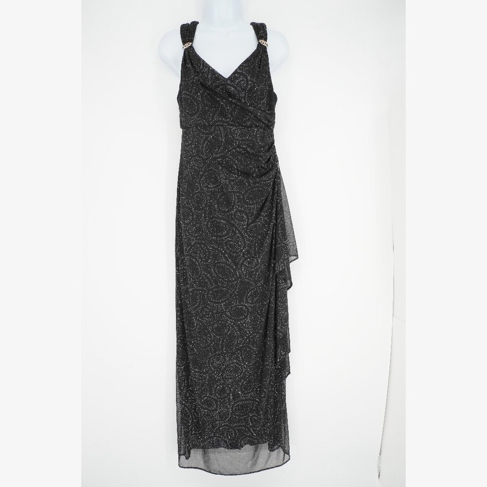 R&M Richards Black Glitter Formal Evening Dress Womens 8 Beaded Maxi Gown - Picture 2 of 15